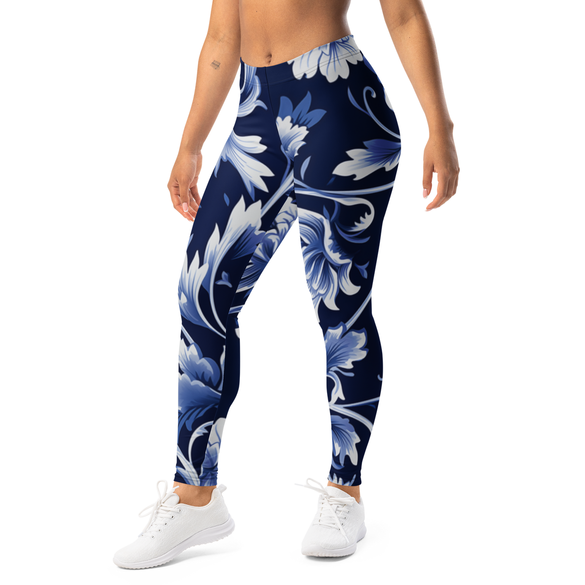 Porcelain — Midnight Vine mid-rise everyday leggings, left-front view.