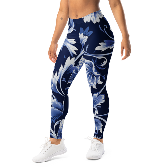 Porcelain — Midnight Vine mid-rise everyday leggings, left-front view.