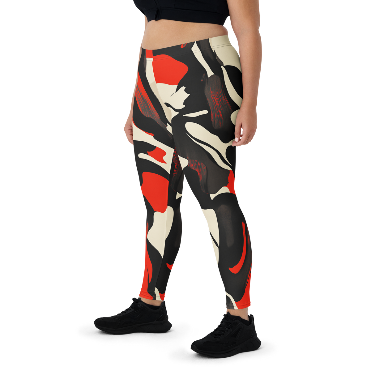 Poura Scarfhold camouflage mid-rise comfort leggings, oversize-fit front view.