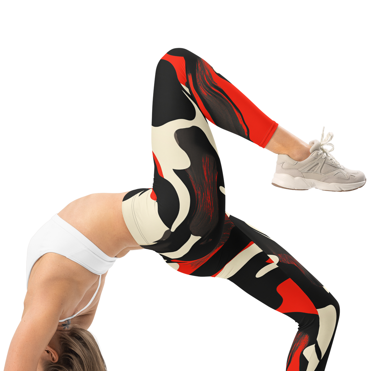 Poura Scarfhold camouflage mid-rise comfort leggings, right-side view.