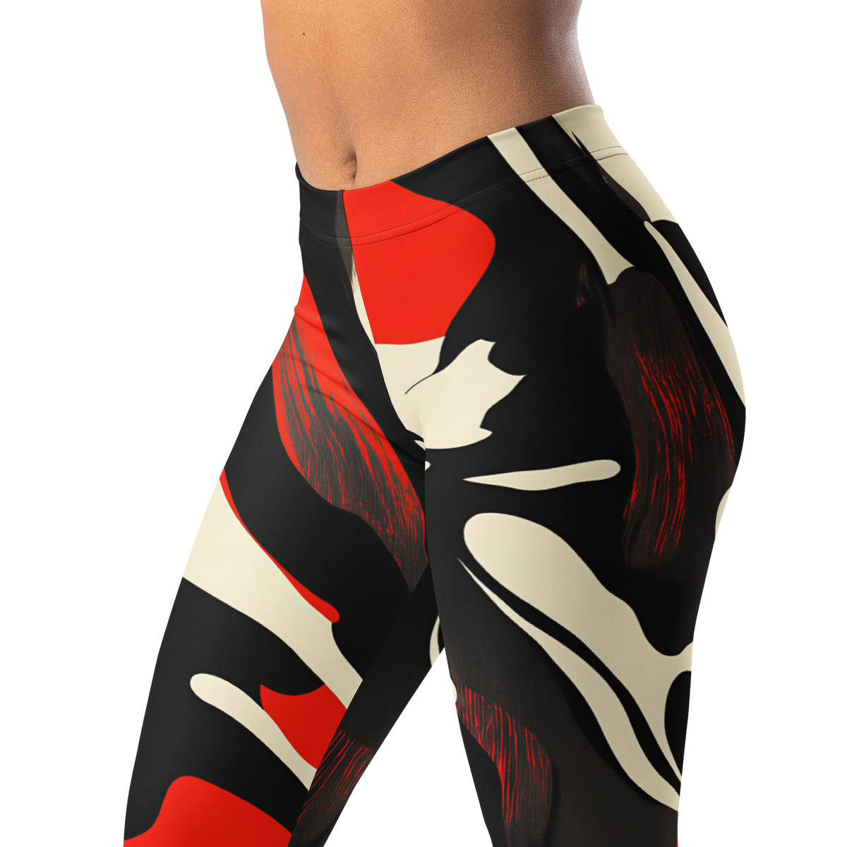Poura · Scarfhold Palette mid-rise everyday leggings, waistband and pattern detail.