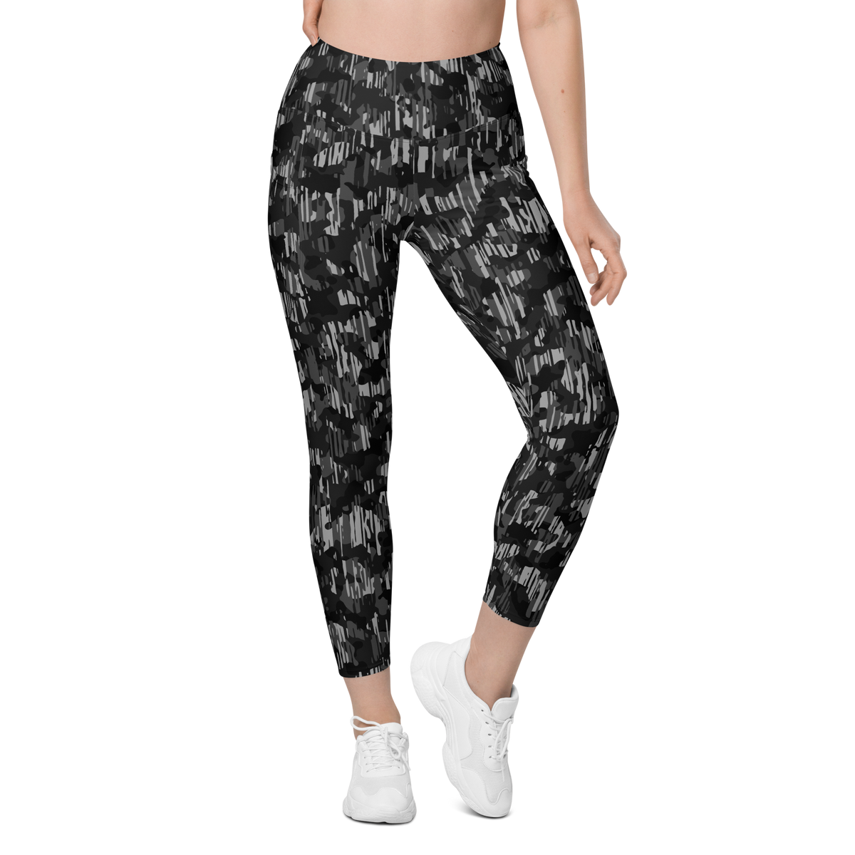 Savannah Black high-waisted pocket leggings, front view.