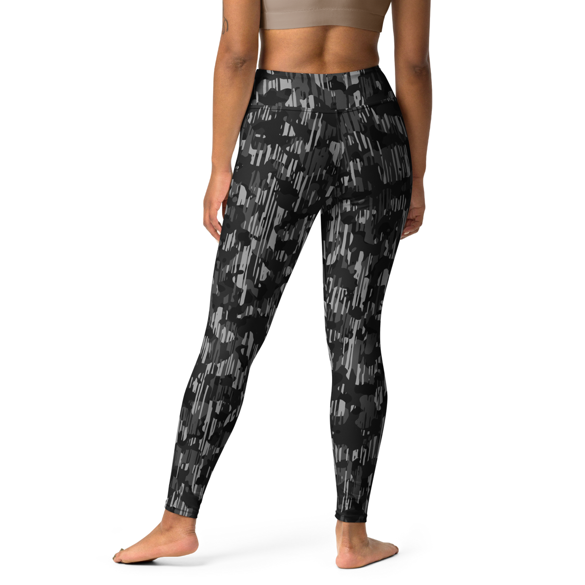 Savannah Black high-waisted yoga leggings, back view.