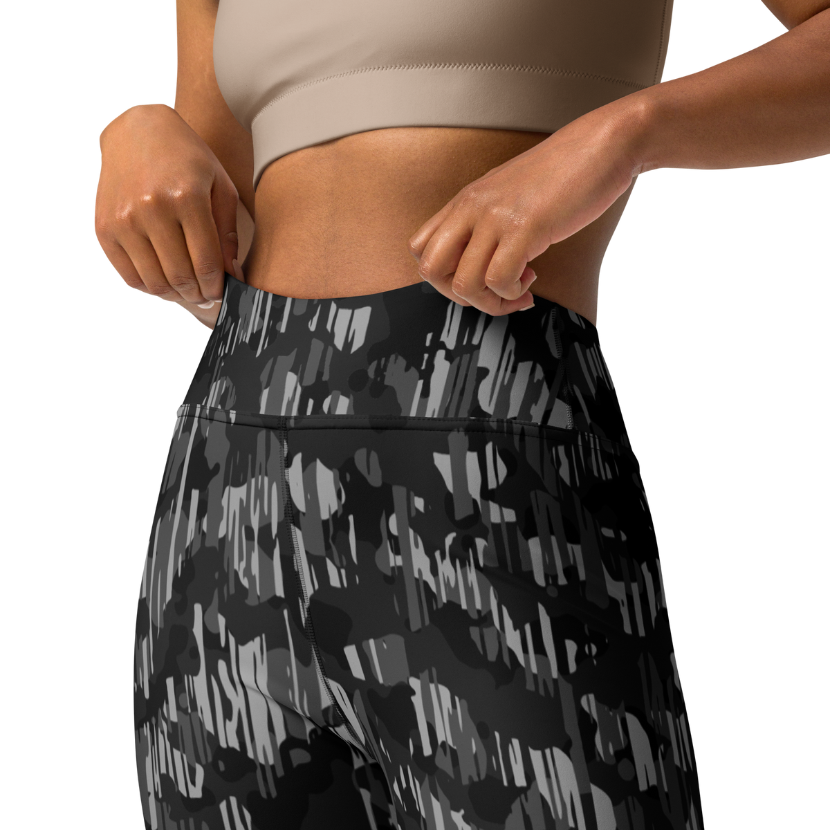 Savannah Black high-waisted yoga leggings, waistband and construction detail.