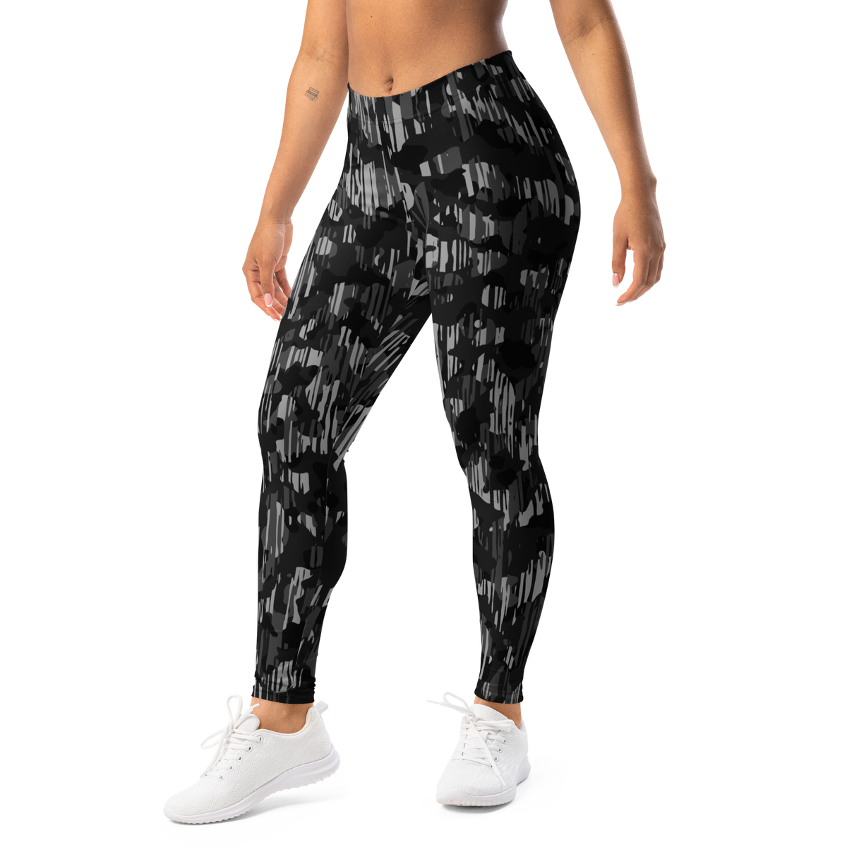 Savannah Black mid-rise comfort leggings, left-front view.