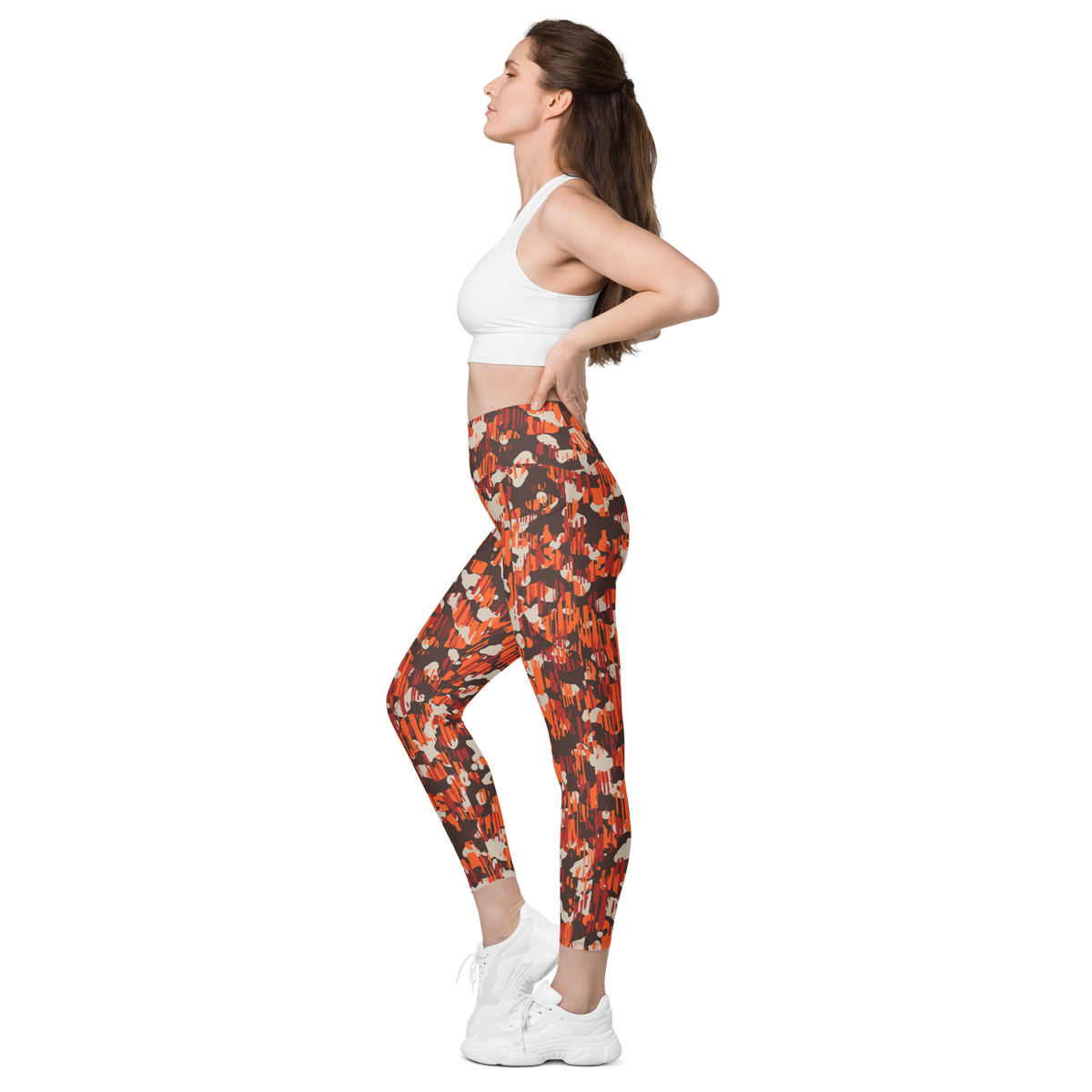Savannah Fall 7 high-waisted pocket leggings, pocket-in-use view.