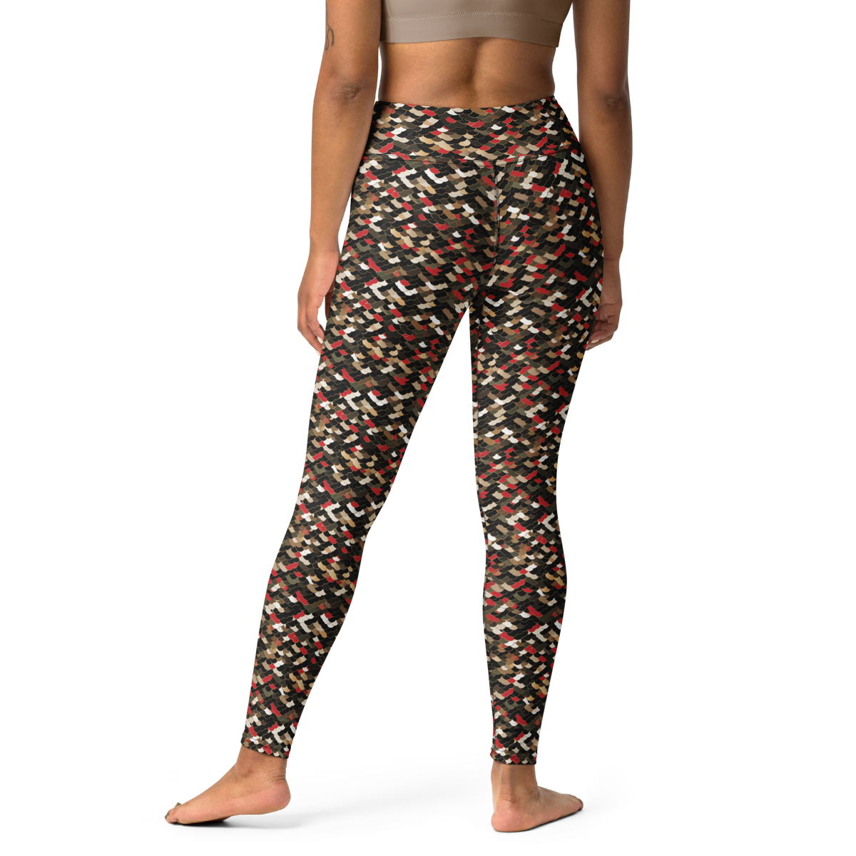 Scale Scarfhold Palette 1 high-waisted yoga leggings, back view.