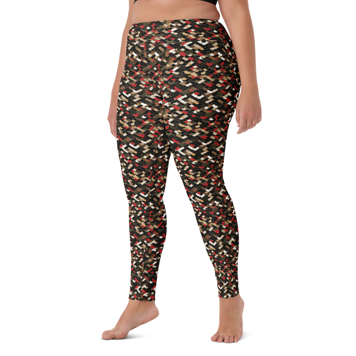 Scale Scarfhold Palette 1 high-waisted yoga leggings, larger-model left-front view.