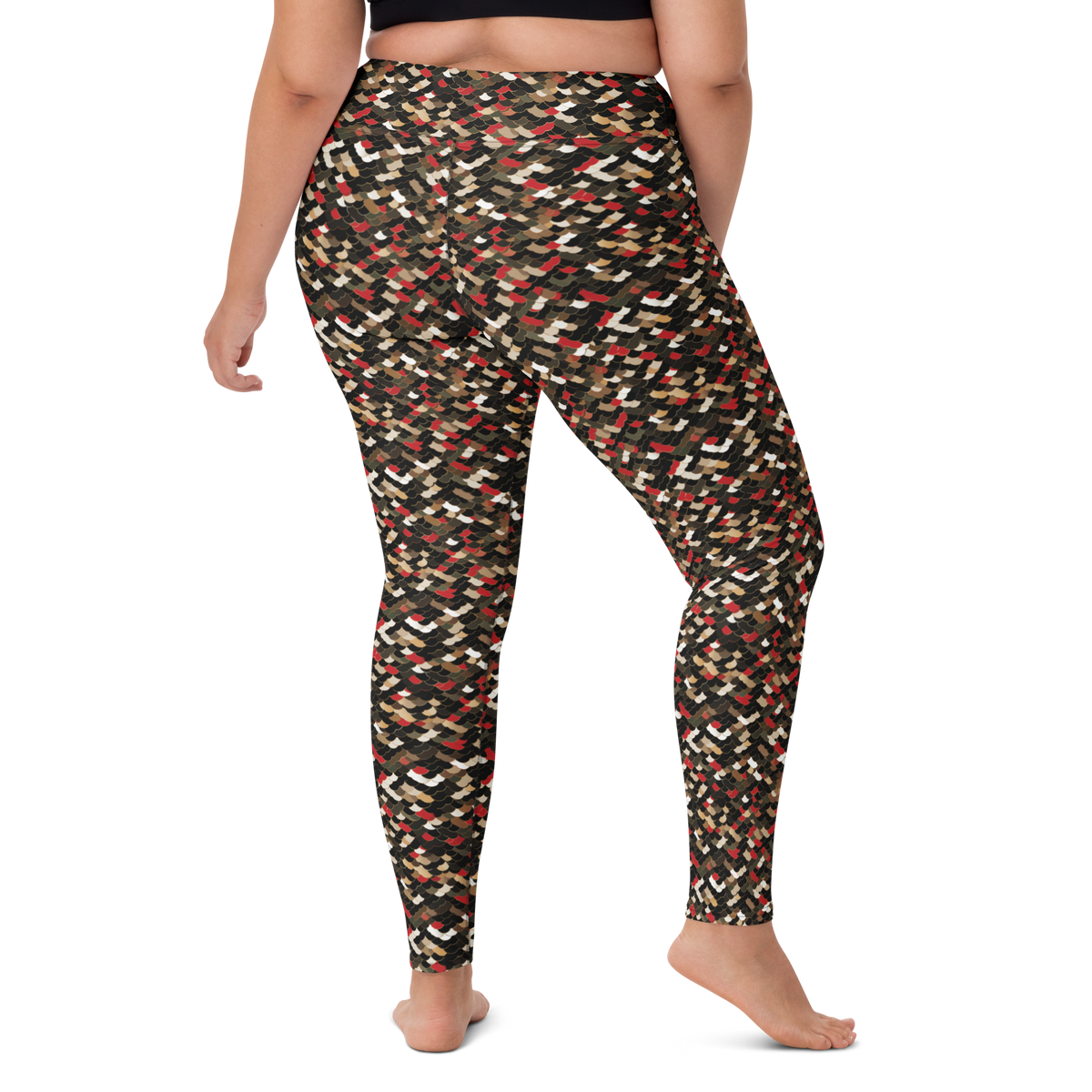 Scale Scarfhold Palette 1 high-waisted yoga leggings, larger-model right-back view.