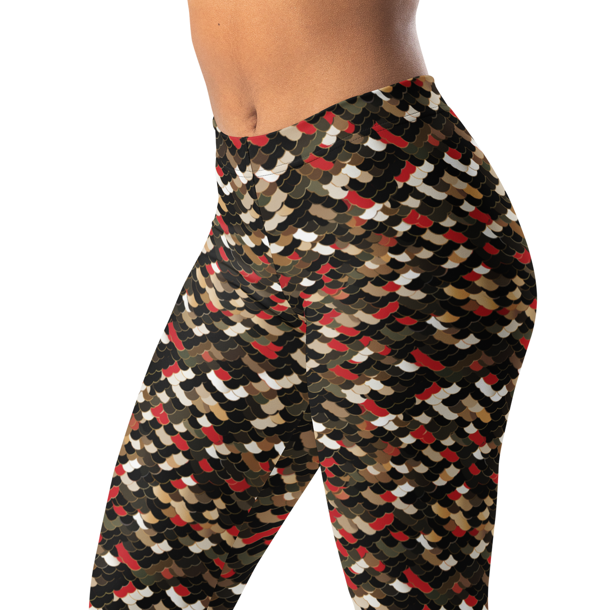 Scale Scarfhold 1 mid-rise comfort leggings, waistband and pattern detail.