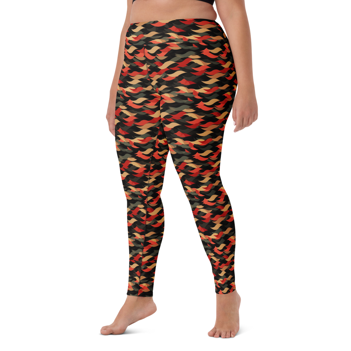 Scale Scarfhold Palette 1 high-waisted yoga leggings, larger-model left-front view.