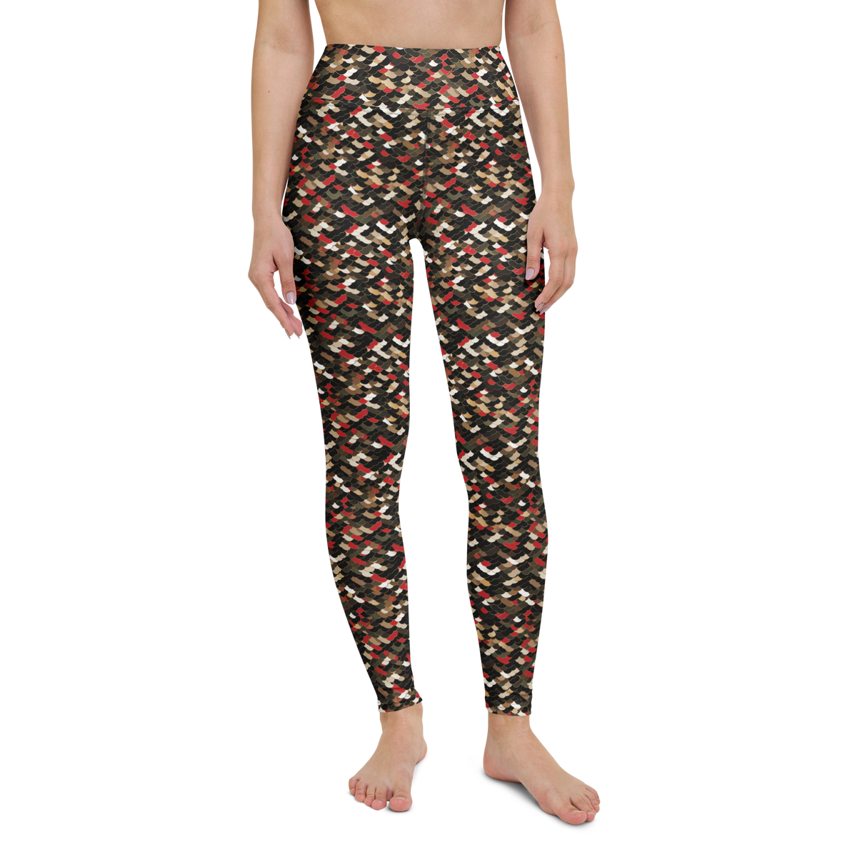 Scale · Scarfhold Palette · 1 high-waisted yoga leggings, straight front view, barefoot.