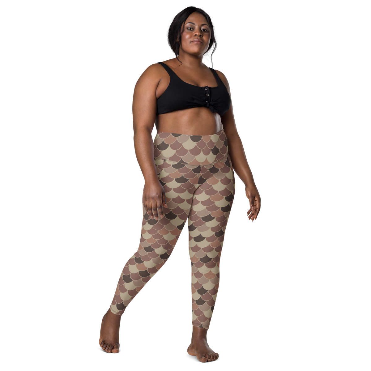Scallop Relaxed Elegance high-waisted pocket leggings, larger-model front view.
