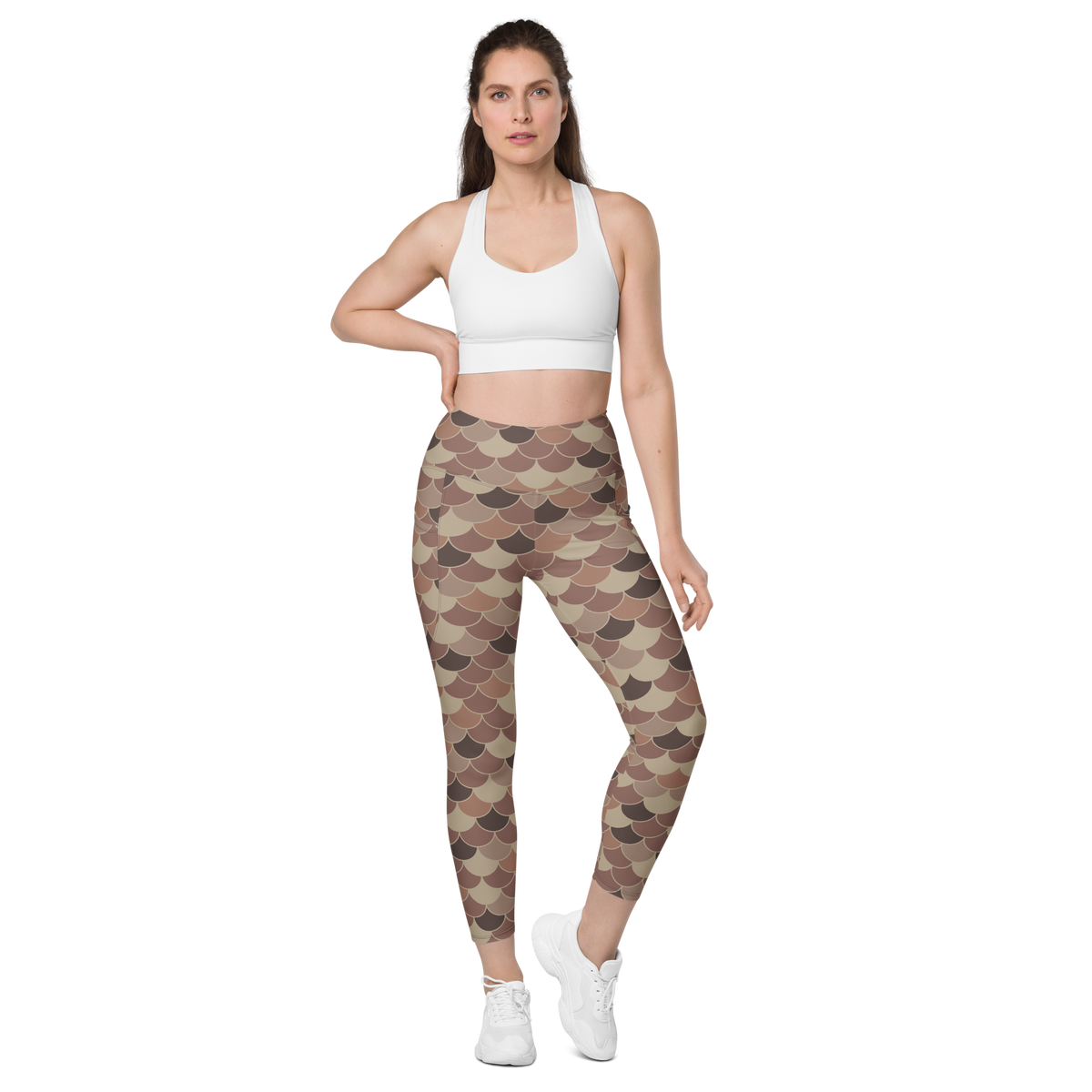 Scallop Relaxed Elegance high-waisted pocket leggings, straight-front view.