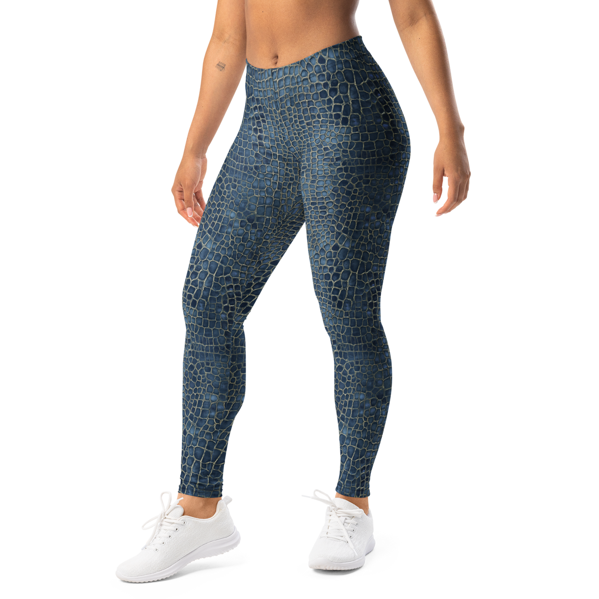 Serpenta · Blue mid-rise everyday leggings, left-front view.