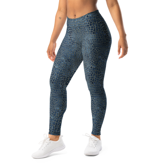 Serpenta · Blue mid-rise everyday leggings, left-front view.
