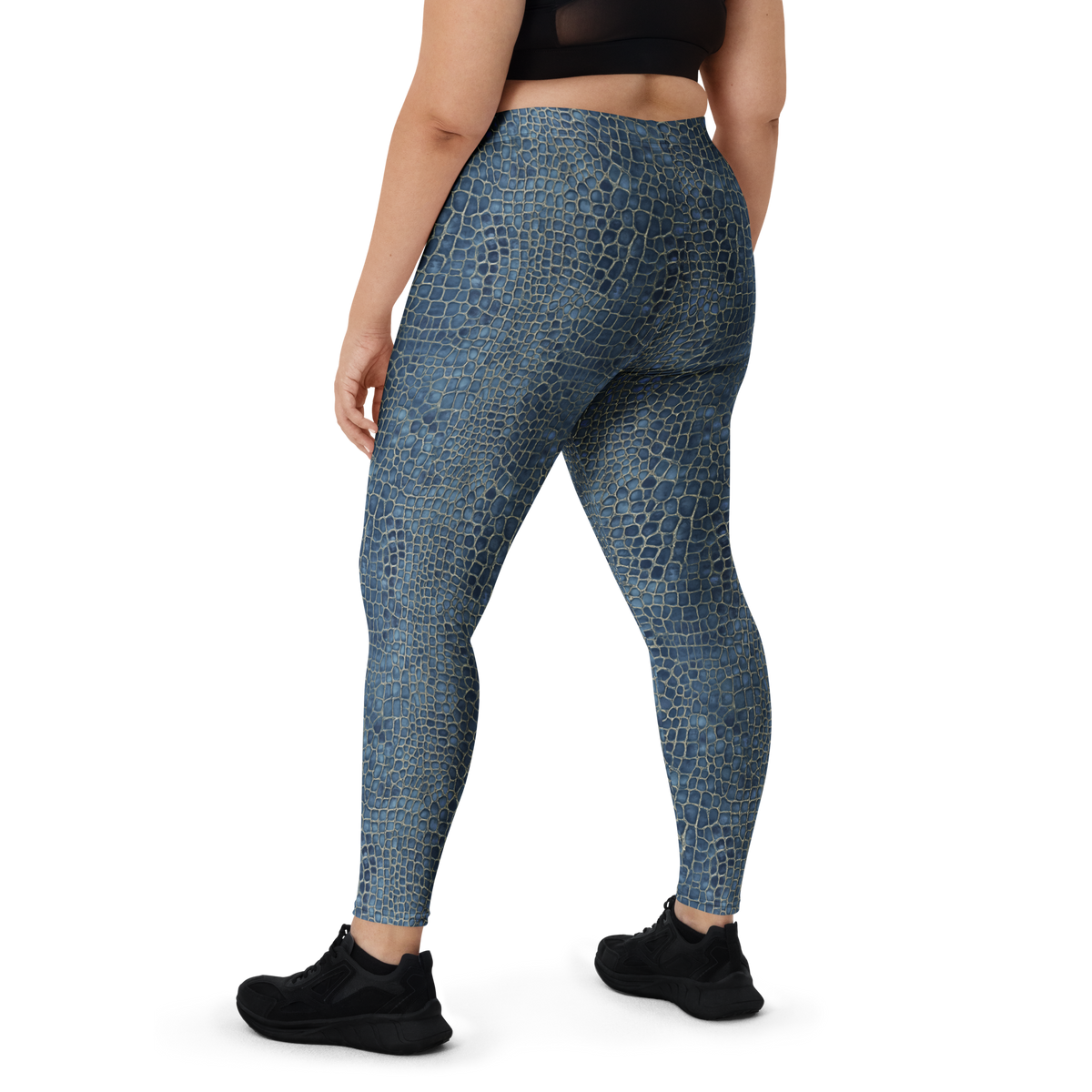 Serpenta Blue mid-rise comfort leggings, oversize-fit back view.