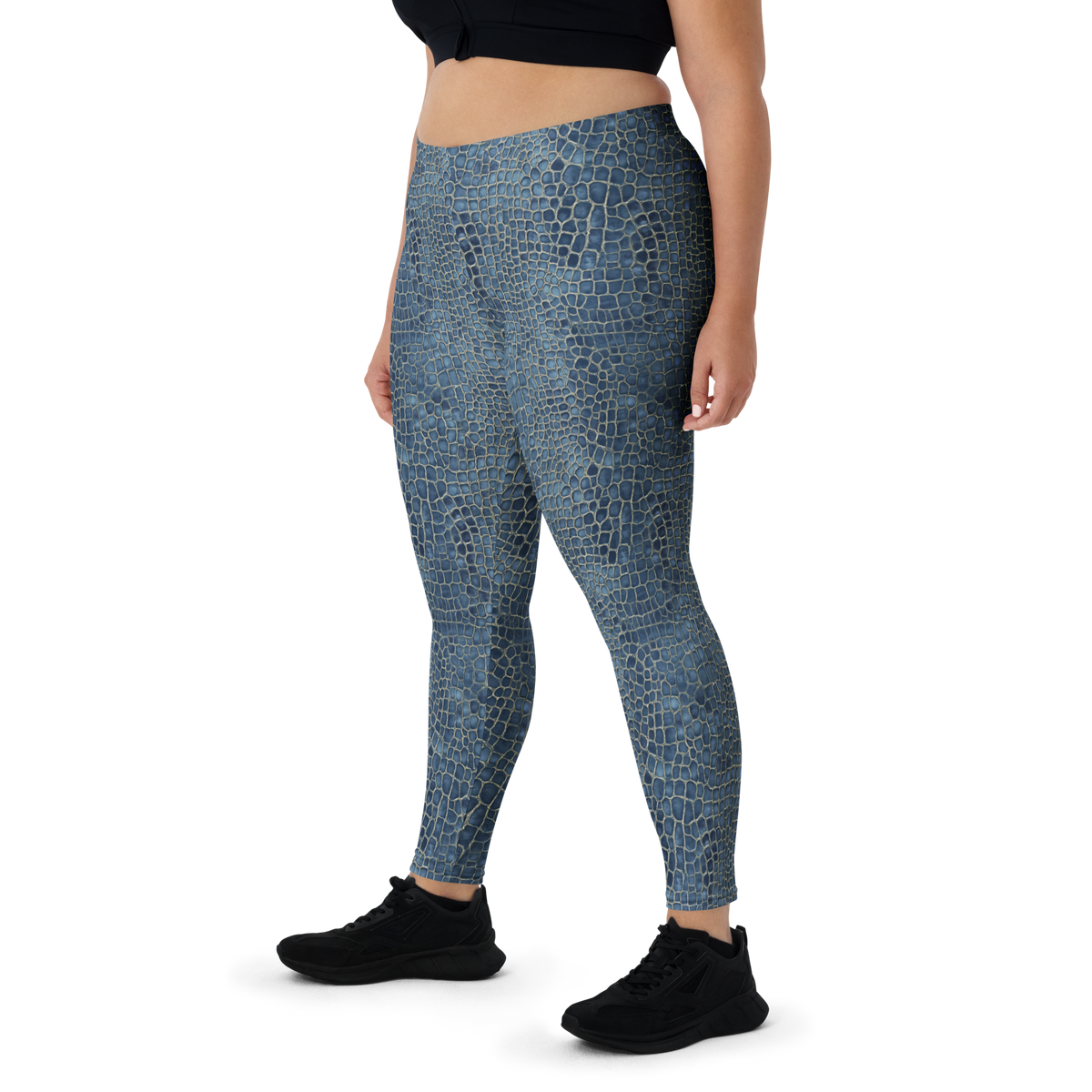 Serpenta Blue mid-rise comfort leggings, oversize-fit front view.
