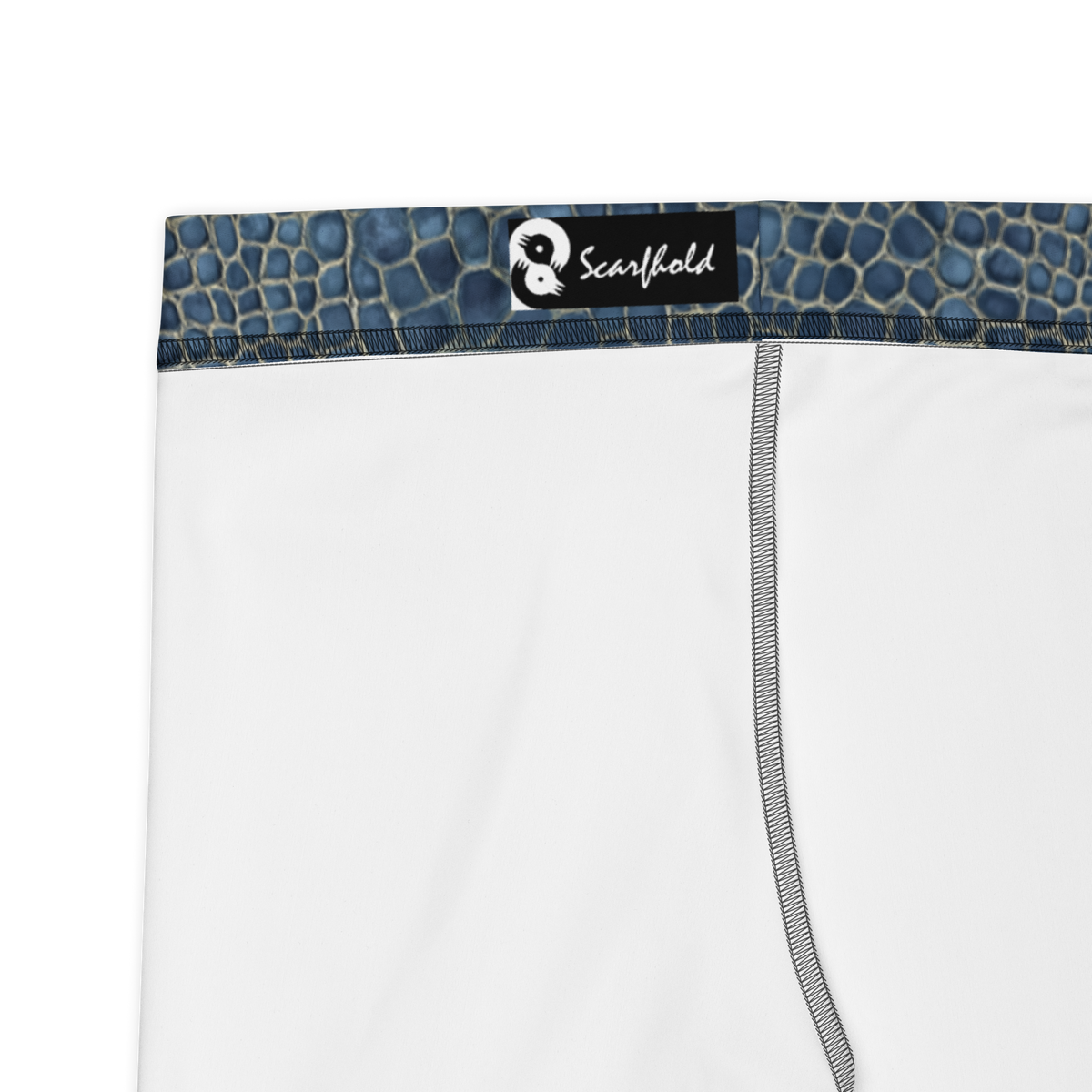 Serpenta Blue mid-rise comfort leggings, fabric and construction details.