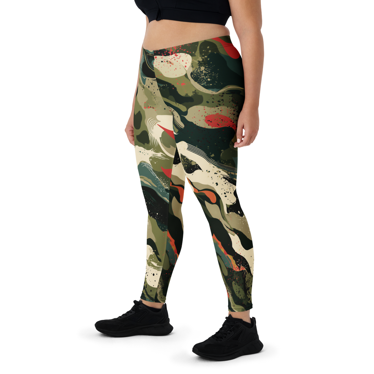 Spatta Botanical Voltage camouflage mid-rise comfort leggings, oversize-fit front view.