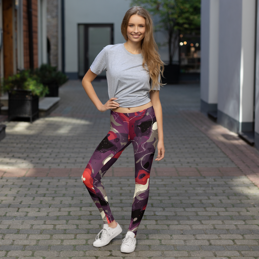 Spatta Burnished Orchid camouflage mid-rise comfort leggings, lifestyle front view.