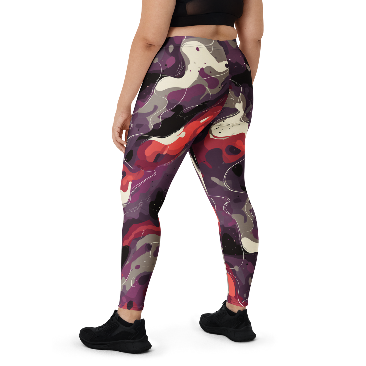 Spatta Burnished Orchid camouflage mid-rise comfort leggings, oversize-fit back view.