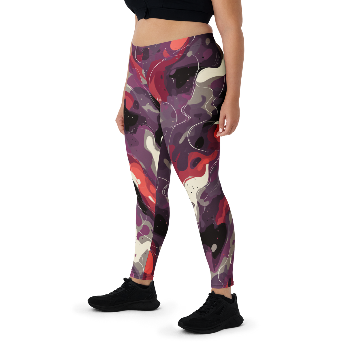 Spatta Burnished Orchid camouflage mid-rise comfort leggings, oversize-fit front view.