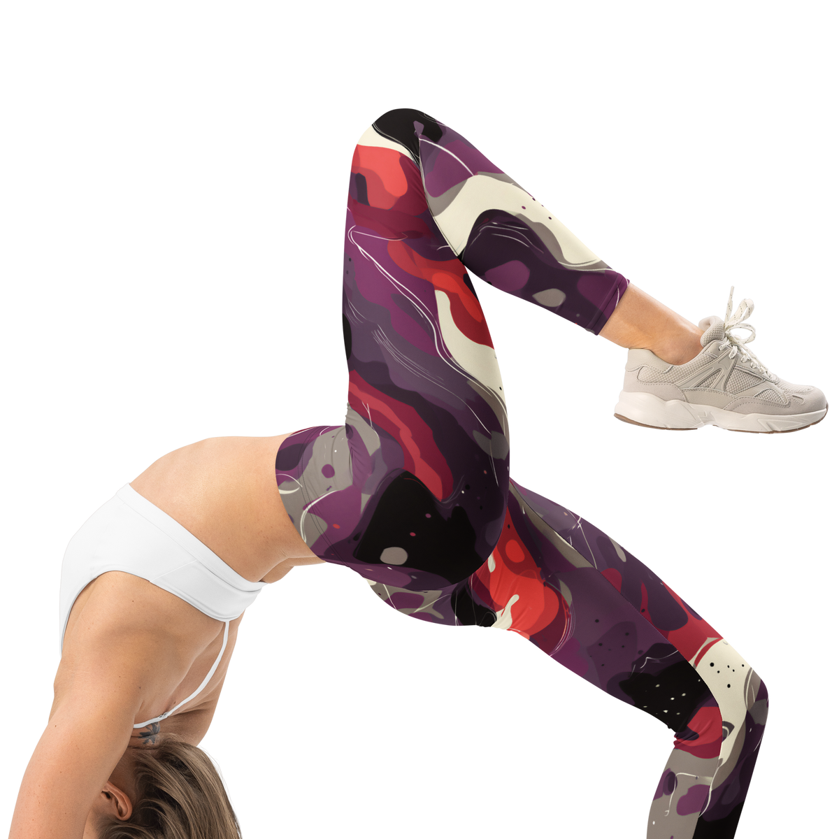 Spatta Burnished Orchid camouflage mid-rise comfort leggings, right-side view.