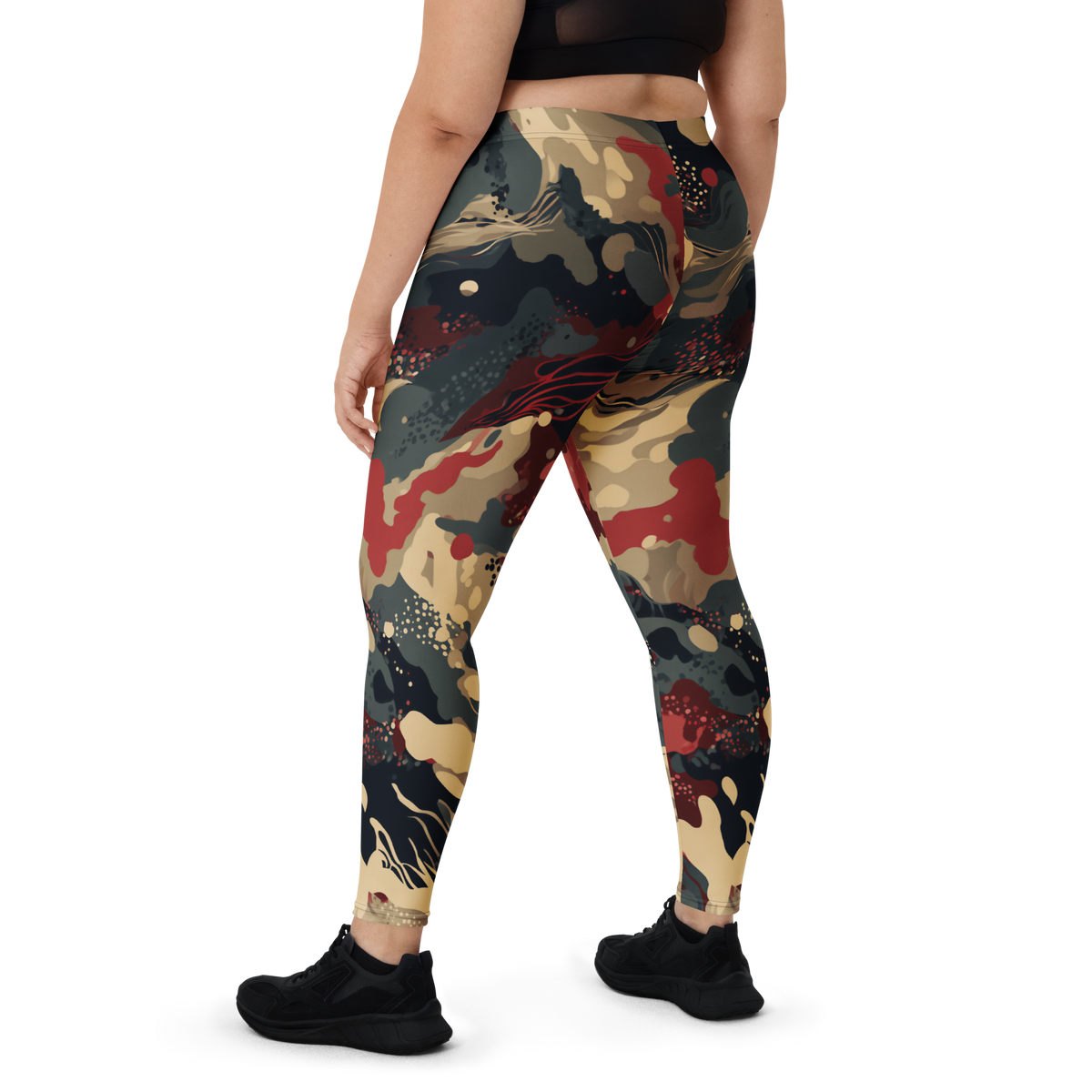 Spatta Scarfhold Large-Scale camouflage mid-rise comfort leggings, oversize-fit back view.