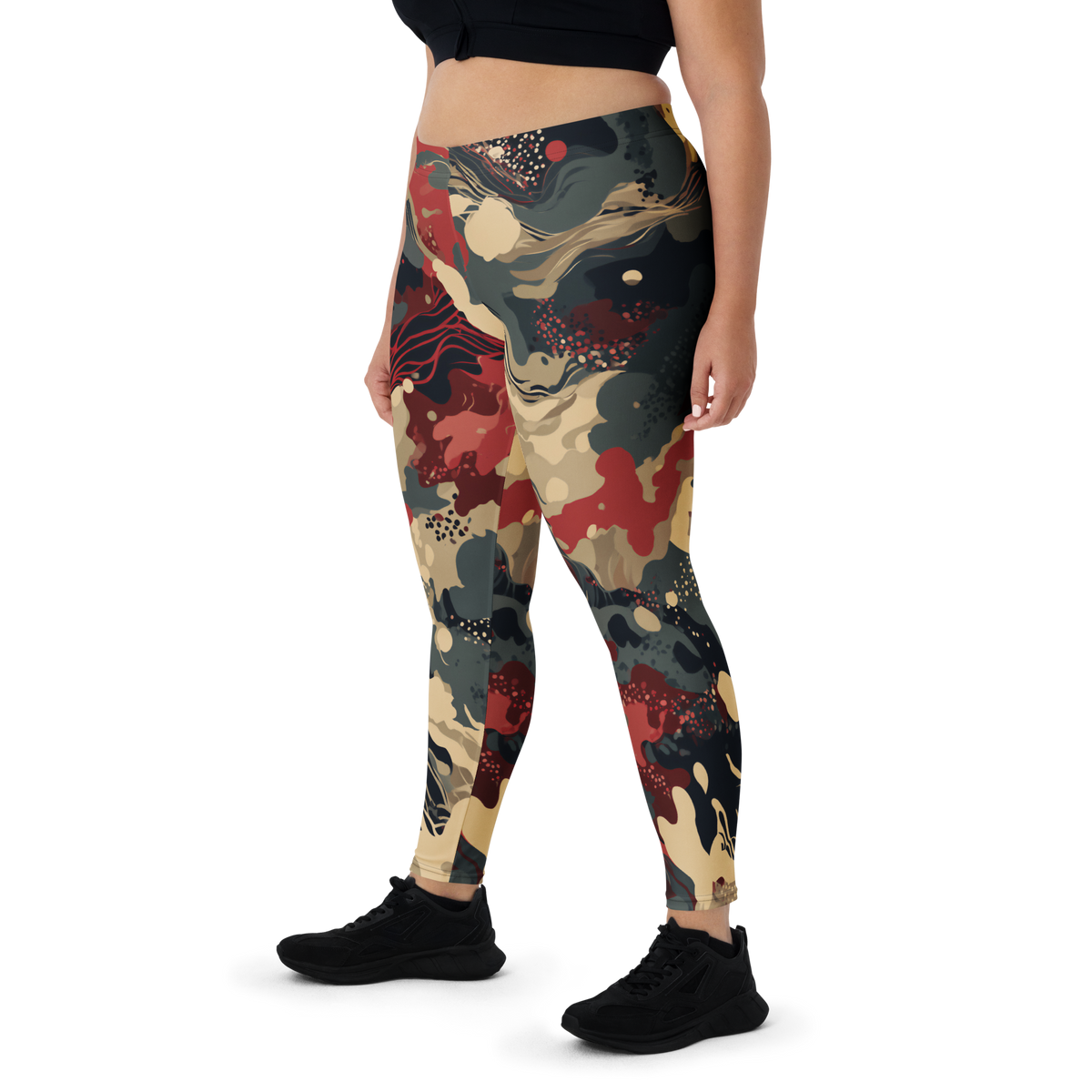 Spatta Scarfhold Large-Scale camouflage mid-rise comfort leggings, oversize-fit front view.