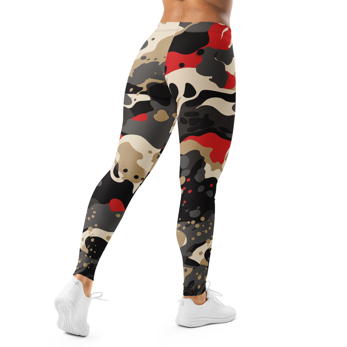 Splatt Scarfhold camouflage mid-rise comfort leggings, back view.