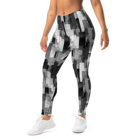 Statique · Greyscale mid-rise everyday leggings, left-front view.