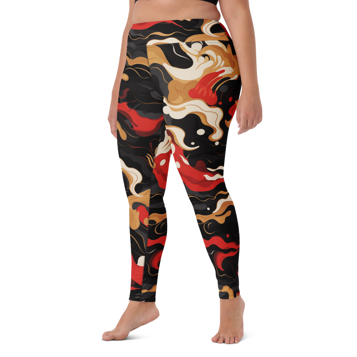 Swash Scarfhold Palette camouflage high-waisted yoga leggings, larger-model left-front view.