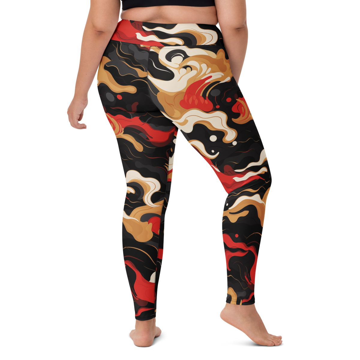 Swash Scarfhold Palette camouflage high-waisted yoga leggings, larger-model right-back view.