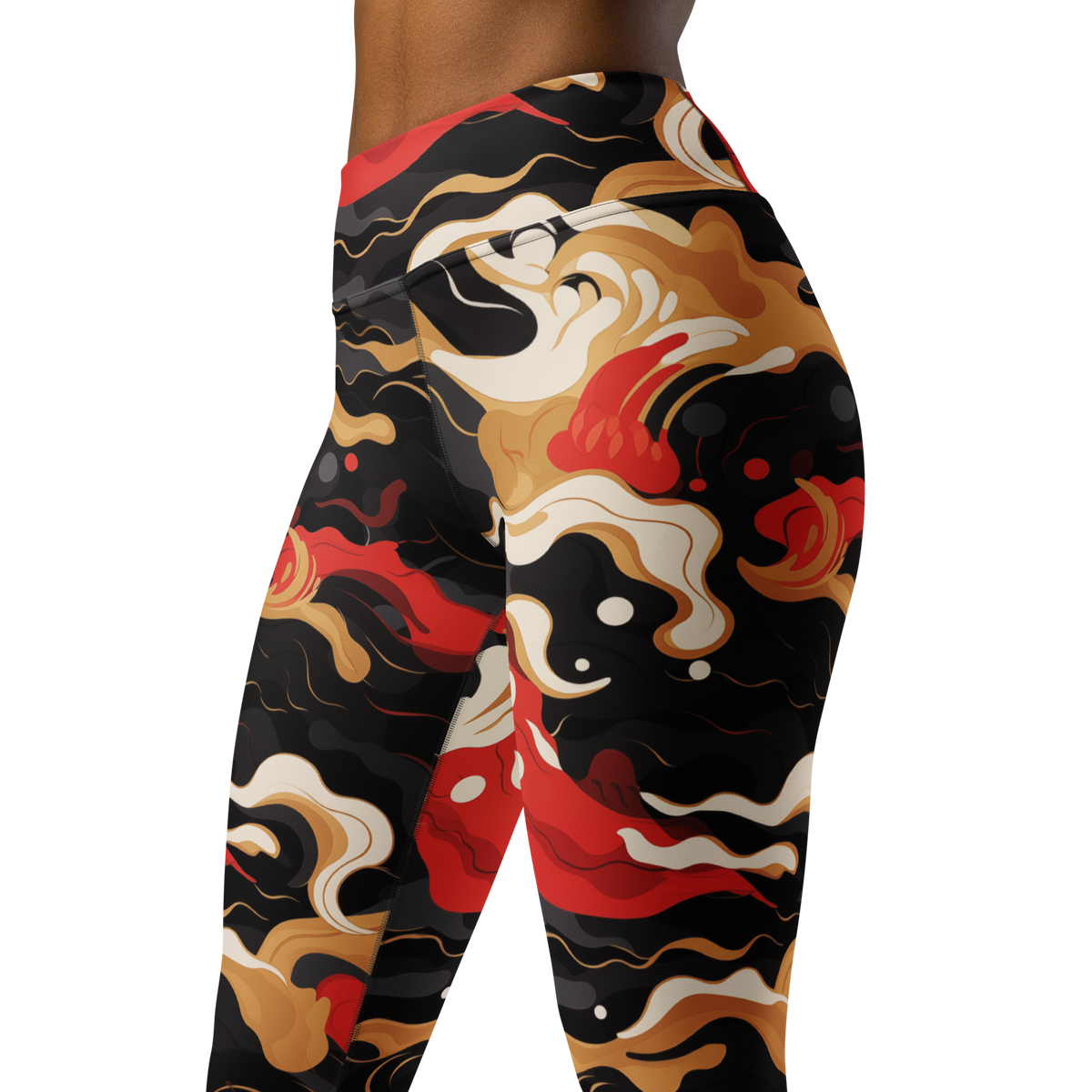 Swash Scarfhold Palette camouflage high-waisted yoga leggings, close pattern view.