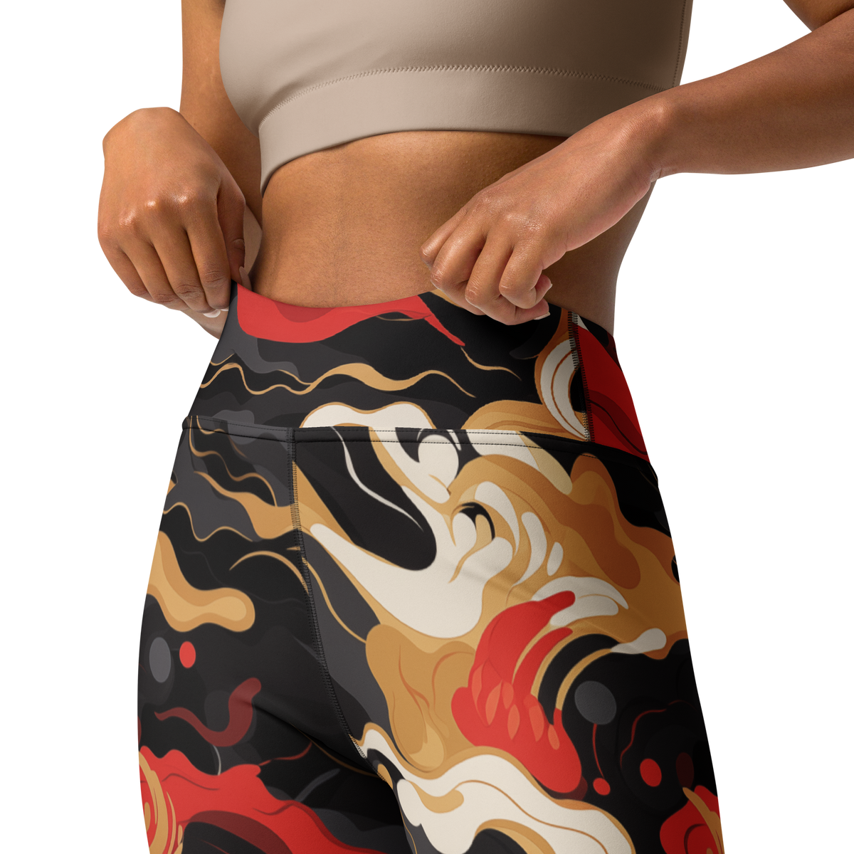 Swash Scarfhold Palette camouflage high-waisted yoga leggings, waistband and construction detail.