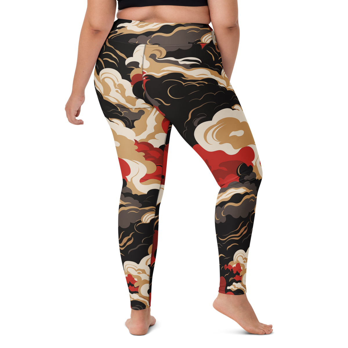 Tempest Scarfhold Palette high-waisted yoga leggings, larger-model right-back view.