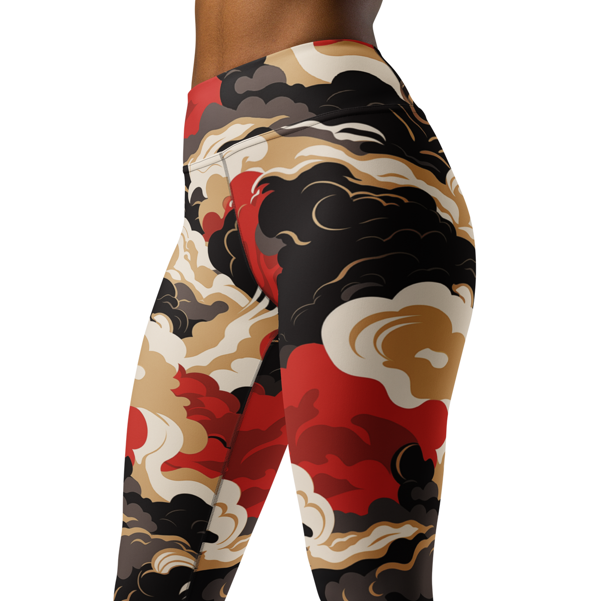 Tempest · Scarfhold Palette high-waisted yoga leggings, close three-quarter pattern view.