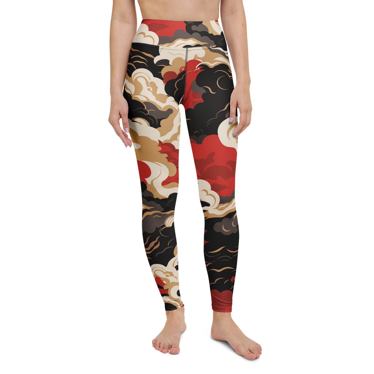 Tempest · Scarfhold Palette high-waisted yoga leggings, straight front view, barefoot.