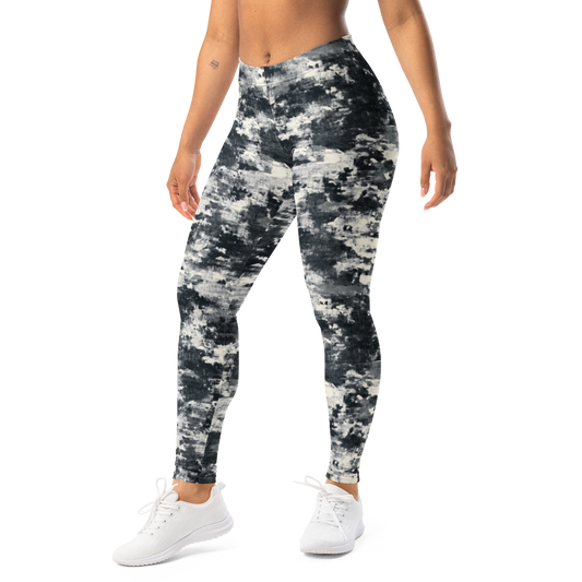 Textra · Greyscale mid-rise everyday leggings, left-front view.