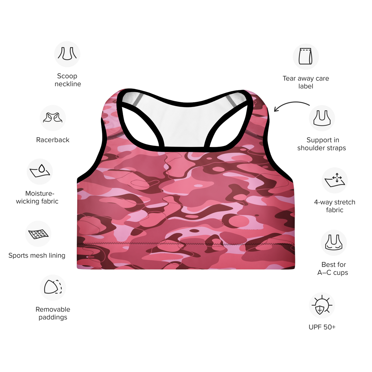 Tideway Deliciousness medium-support padded sports bra, alternate front view.