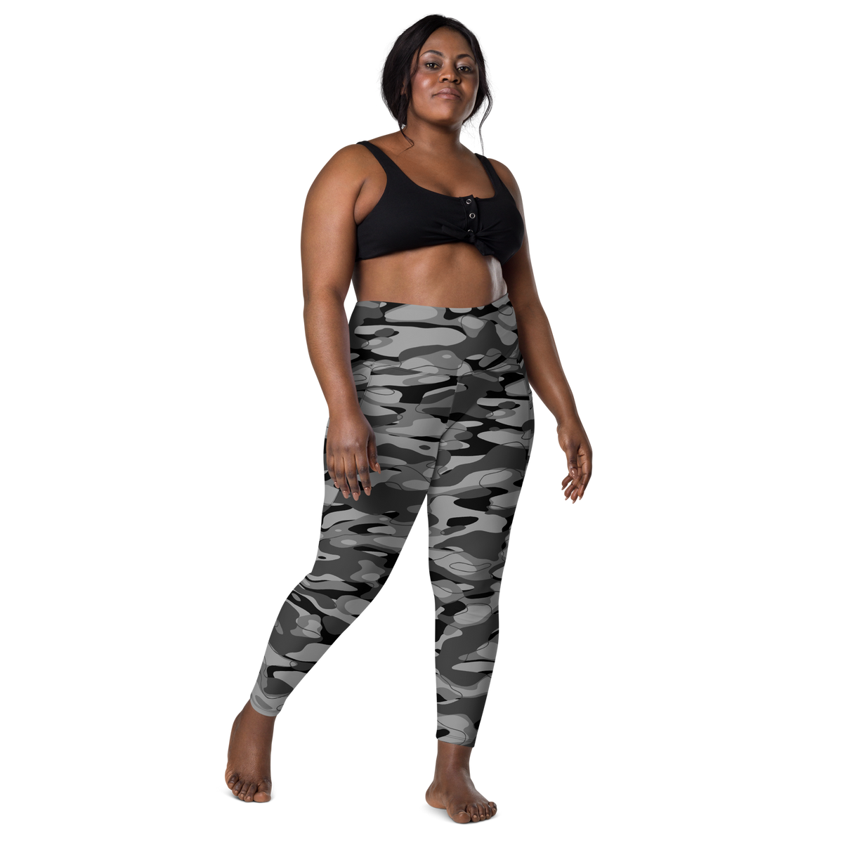 Tideway Greyscale high-waisted pocket leggings, larger-model front view.