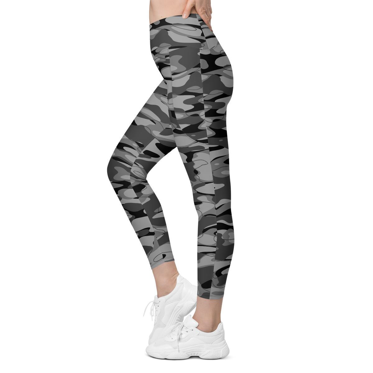 Tideway Greyscale high-waisted pocket leggings, movement view.