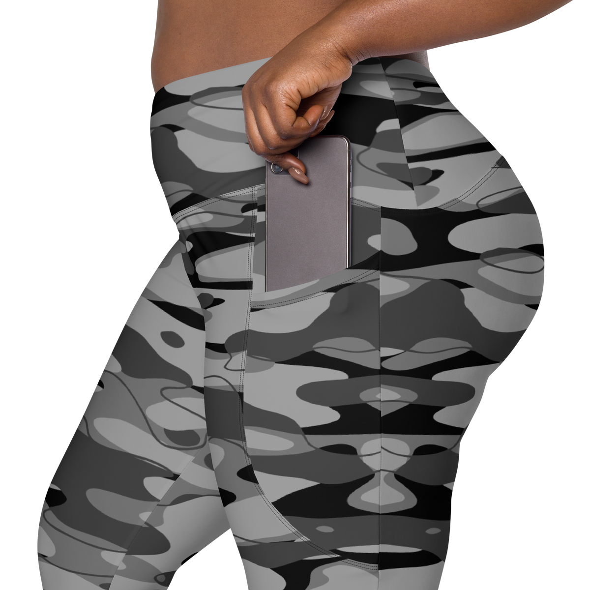 Tideway Greyscale high-waisted pocket leggings, rear pocket detail.