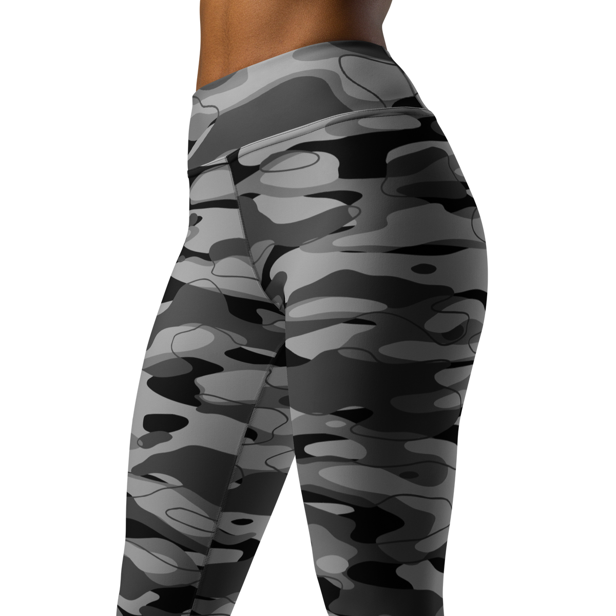 Tideway Greyscale high-waisted yoga leggings, close pattern view.