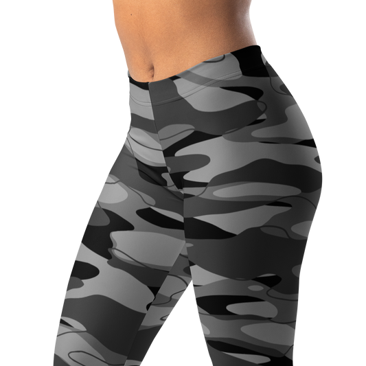 Tideway Greyscale mid-rise comfort leggings, waistband and pattern detail.