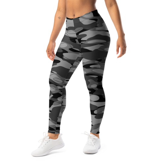 Tideway · Greyscale mid-rise everyday leggings, left-front view.