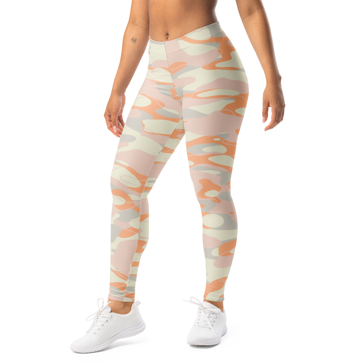 Tideway Peach Harmony mid-rise comfort leggings, left-front view.