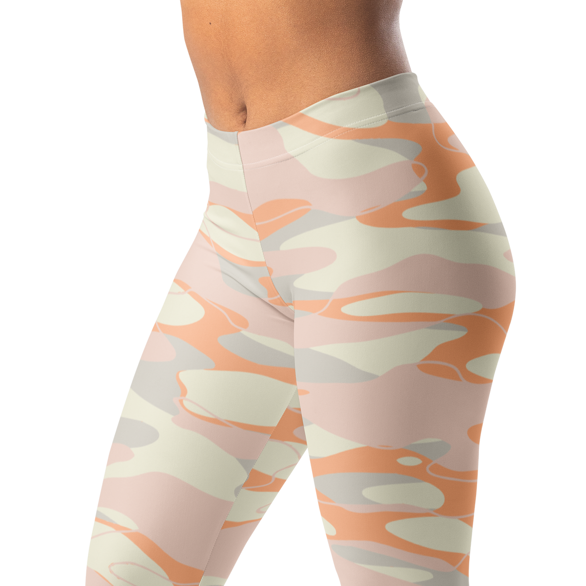 Tideway Peach Harmony mid-rise comfort leggings, waistband and pattern detail.