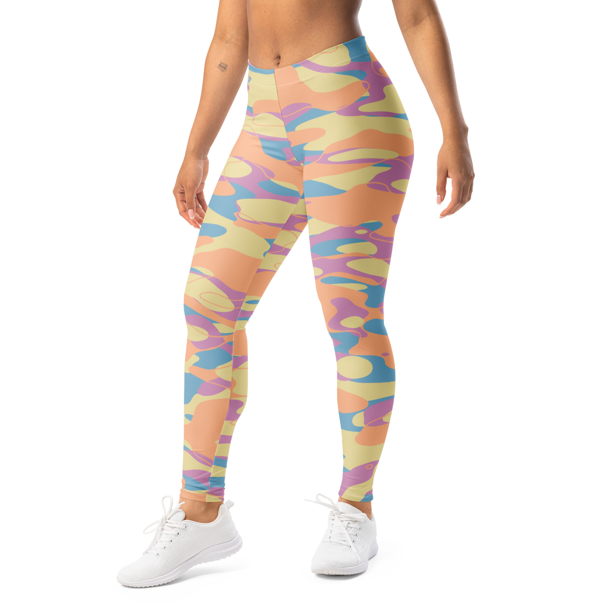 Tideway Spring Meadow mid-rise comfort leggings, left-front view.